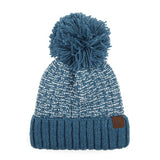 C.C Tweed Style Pattern Knitted Beanie Faux Fur Pom Pom Hat