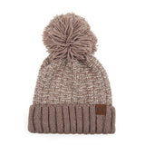 C.C Tweed Style Pattern Knitted Beanie Faux Fur Pom Pom Hat