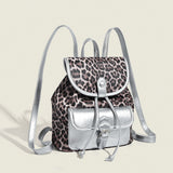 Retro contrasting leopard print backpack, women's autumn and winter design commuter versatile backpack