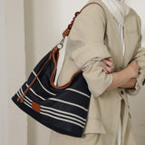 Black striped Matching leather bag hobo shoulder, shoulder hobo bag for women, large capacity, Shoulder purse
