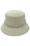 CHAIN BAND STRAW BUCKET HAT