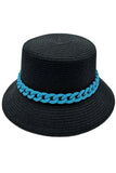 CHAIN BAND STRAW BUCKET HAT