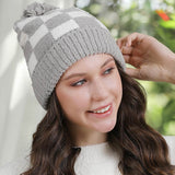 Checkered Beanie with Pom Pom