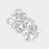 Clover Glass Stone Cluster Clip On Earrings