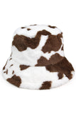 Cow Print Faux Fur Bucket Hat