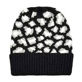 Cozy Leopard Patterned Ribbed Knit Cuff Beanie Hat