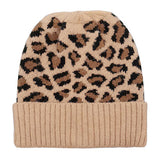 Cozy Leopard Patterned Ribbed Knit Cuff Beanie Hat