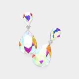Women's Crystal Double Teardrop Evening Dangle Earrings