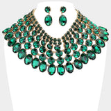 Women's Crystal Glass Bib Statement Necklace
