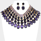 Women's Crystal Glass Bib Statement Necklace