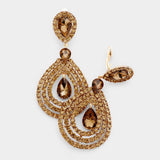 Crystal Pave Trimmed Teardrop Clip On Earrings