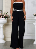 High-Waist Wave Hem Spaghetti Strap Jumpsuit