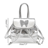 Small silver backpack, bag women's fashion versatile travel mini backpack, student bag, small women backpack purse