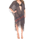 Dayna Two Tone Line Long Cover-up Cardigan Poncho Kimono