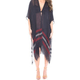 Dayna Two Tone Line Long Cover-up Cardigan Poncho Kimono
