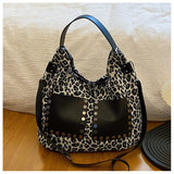 Ladies leopard print large capacity tote bag, vintage hobo bag casual, shoulder bag with crossbody strap, bag shoulder bag women