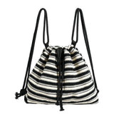 Striped commuter large capacity pumping belt women backpack purse, shoulder versatile fashion women knitted purse backpack, black and white striped backpack women