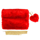 Detachable Heart Pom Pom Keychain Faux Fur Crossbody Bag