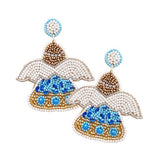 Detailed Seed Beaded Accent Angel Christmas Earring