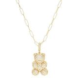 Dipped CZ Embellished Metal Bear Pendant Necklace
