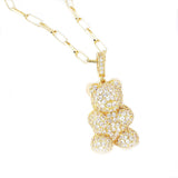 Dipped CZ Embellished Metal Bear Pendant Necklace