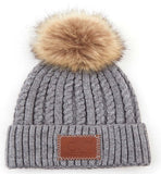 Double Braided Knit Faux Fur Pom C.C Beanie
