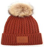 Double Braided Knit Faux Fur Pom C.C Beanie