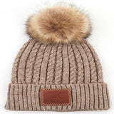 Double Braided Knit Faux Fur Pom C.C Beanie