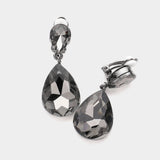 Women's Double Teardrop Stone Link Clip on Evening Dangle Earrings