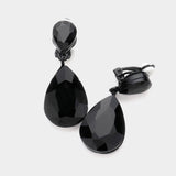 Women's Double Teardrop Stone Link Clip on Evening Dangle Earrings