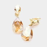 Women's Double Teardrop Stone Link Clip on Evening Dangle Earrings