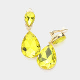 Women's Double Teardrop Stone Link Clip on Evening Dangle Earrings