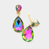 Women's Double Teardrop Stone Link Clip on Evening Dangle Earrings