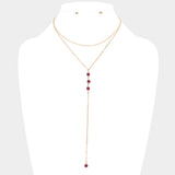 Dropped Round Stone Double Layered Y Necklace