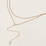 Dropped Round Stone Double Layered Y Necklace