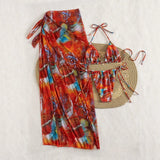 Sexy Lace-Up Separated Bikini Three-Piece Swimsuit with Long Apron for Swimwear