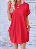 Loose Plus Size Fashion Casual Dress Solid Batwing Sleeve Tee Dress
