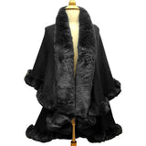 Elegant 2 Row Faux Fur Trim Knit Poncho Ruana