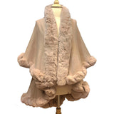 Elegant 2 Row Faux Fur Trim Knit Poncho Ruana