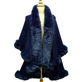 Elegant 2 Row Faux Fur Trim Knit Poncho Ruana