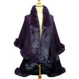 Elegant 2 Row Faux Fur Trim Knit Poncho Ruana