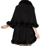 Elegant 2 Row Faux Fur Trim Knit Poncho Ruana