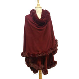 Elegant Faux Fur Trim Knit Poncho Ruana Cape