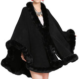Elegant Faux Fur Trim Knit Poncho Ruana Cape