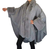 Elegant Faux Fur Trim Lapel Cuffs Knit Poncho Ruana