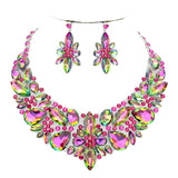 Elegant Multi Stone Evening Necklace Earrings Set
