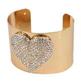 Embellished Rhinestone Heart Wide Cuff Bracelet