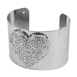 Embellished Rhinestone Heart Wide Cuff Bracelet