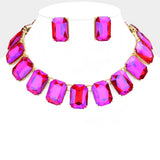 Women's Emerald Cut Stone Link Evening Necklace