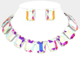 Women's Emerald Cut Stone Link Evening Necklace